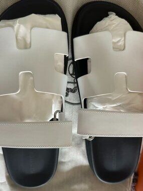 Hermès Chypre White Calfskin Slide Sandals with Adjustable Strap Size 39